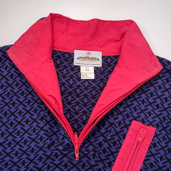 Vintage 80s Obermeyer 1/4 Zip Wool Sweater Apres Ski Snowboard Cabincore Neon M - Picture 4 of 11